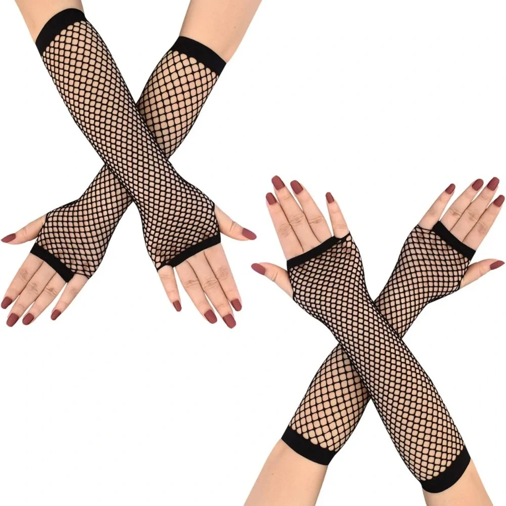 ❤️ Black Fishnet Long Arm Warmers Punk/Goth